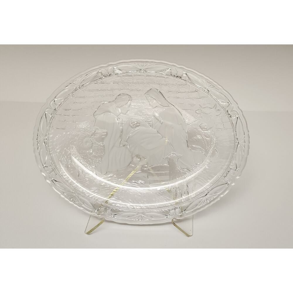 Mikasa Nativity Oval Glass Platter 9 Inches Holiday Tableware